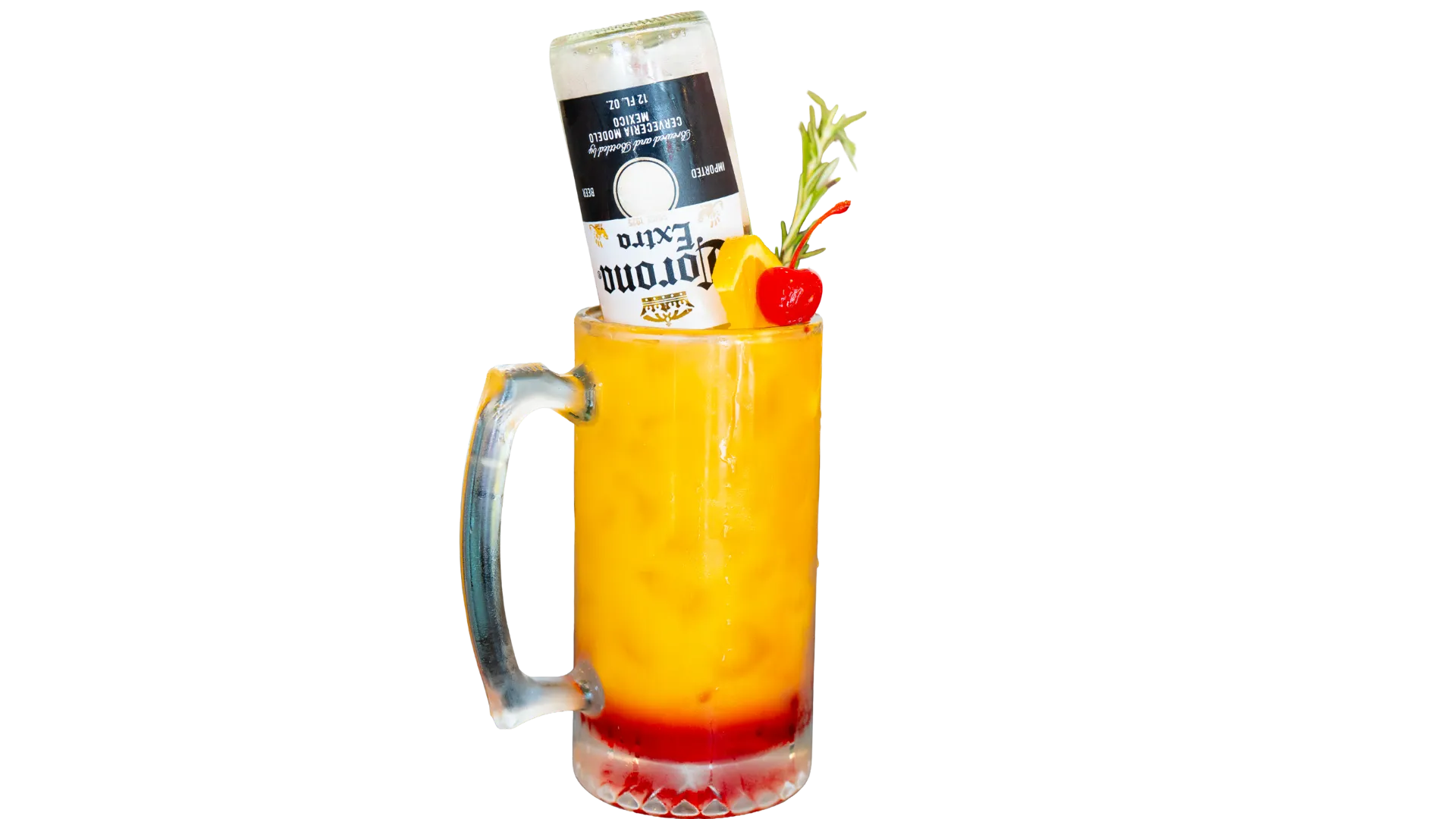 Corona Sunrise cocktail with beer and citrus garnish