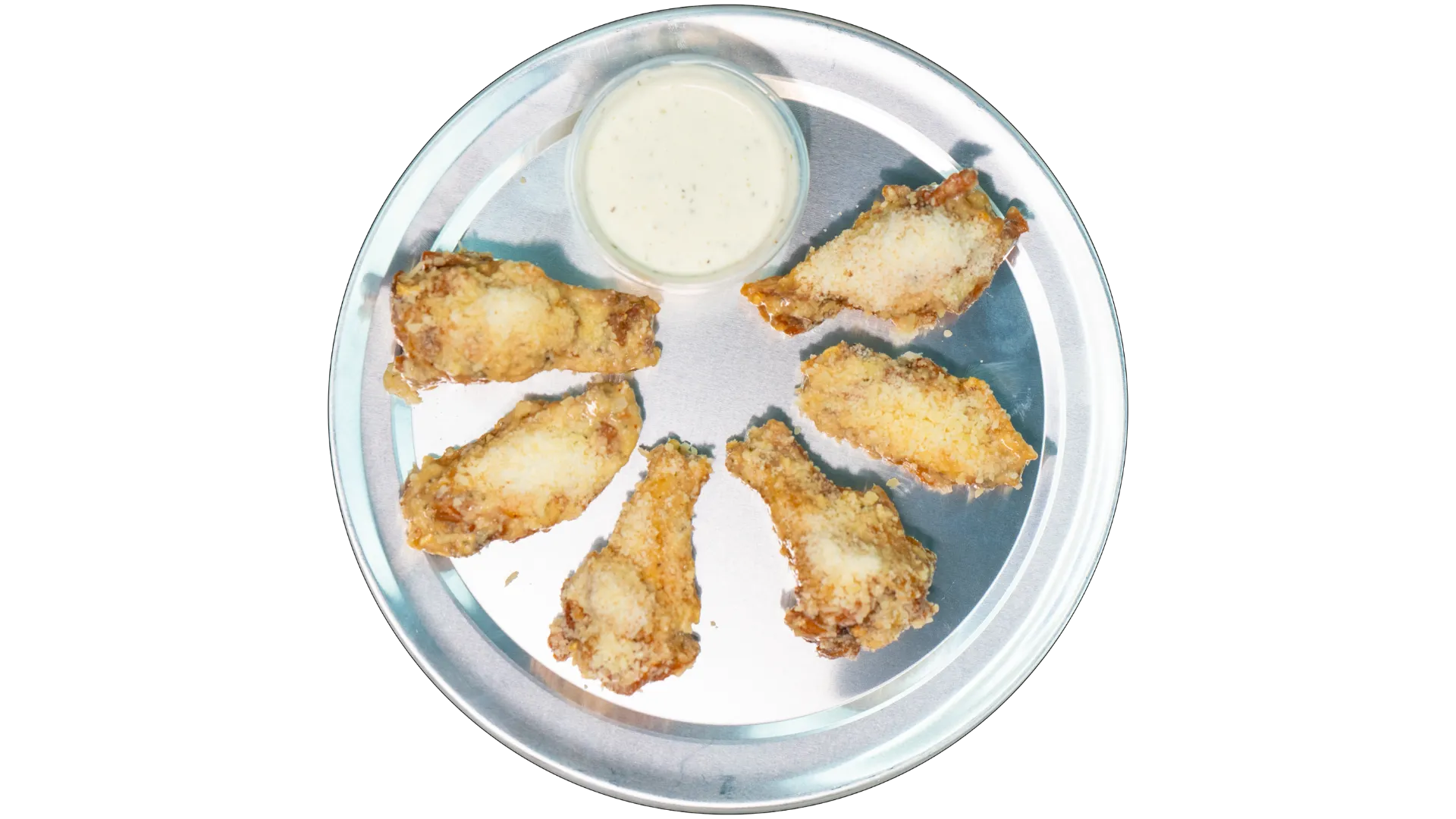 Garlic Parmesan chicken wings coated in buttery garlic sauce