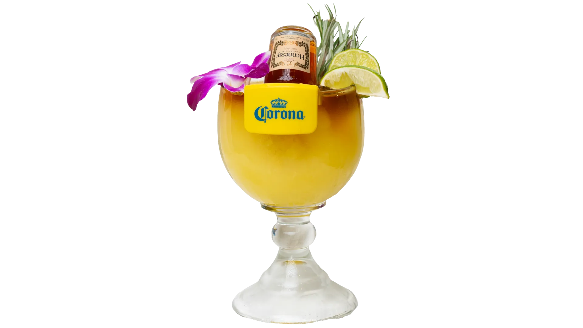 Hennessy margarita served over ice with lime