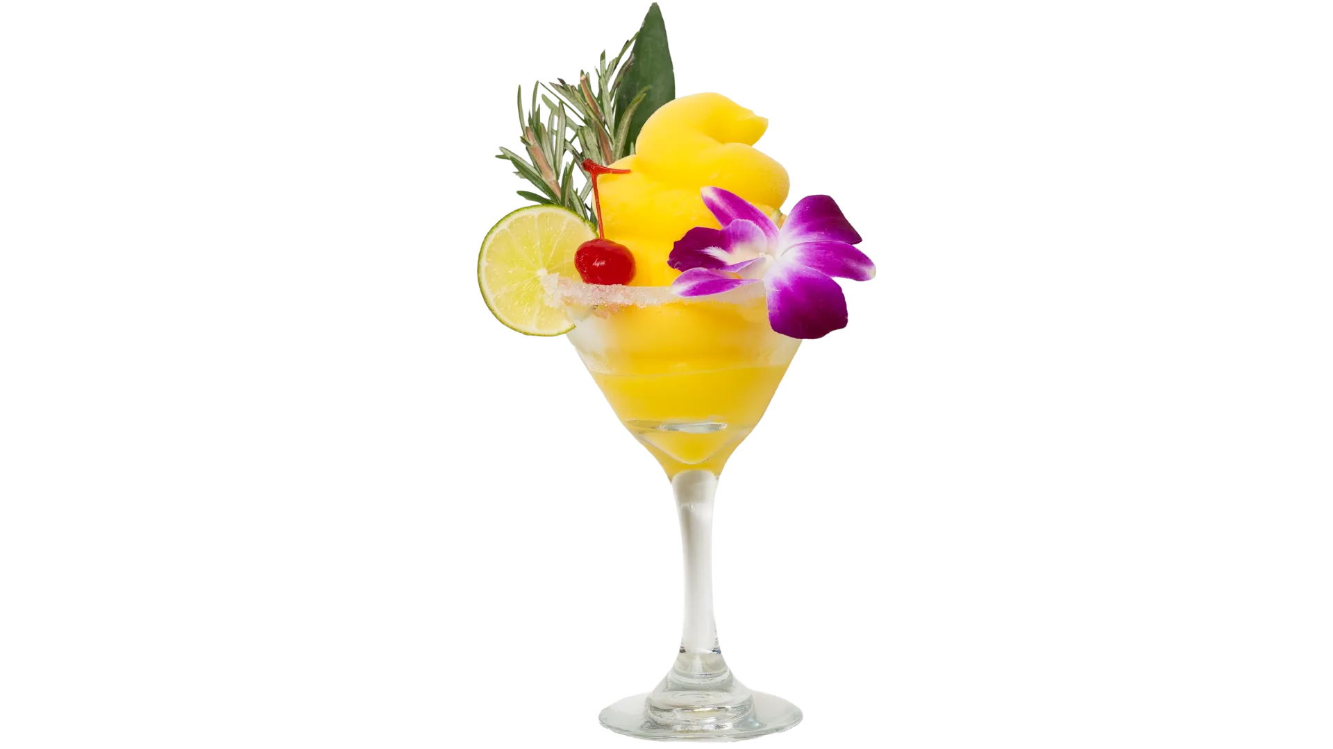 Frozen Lemon Drop soft serve cocktail with lemon garnish