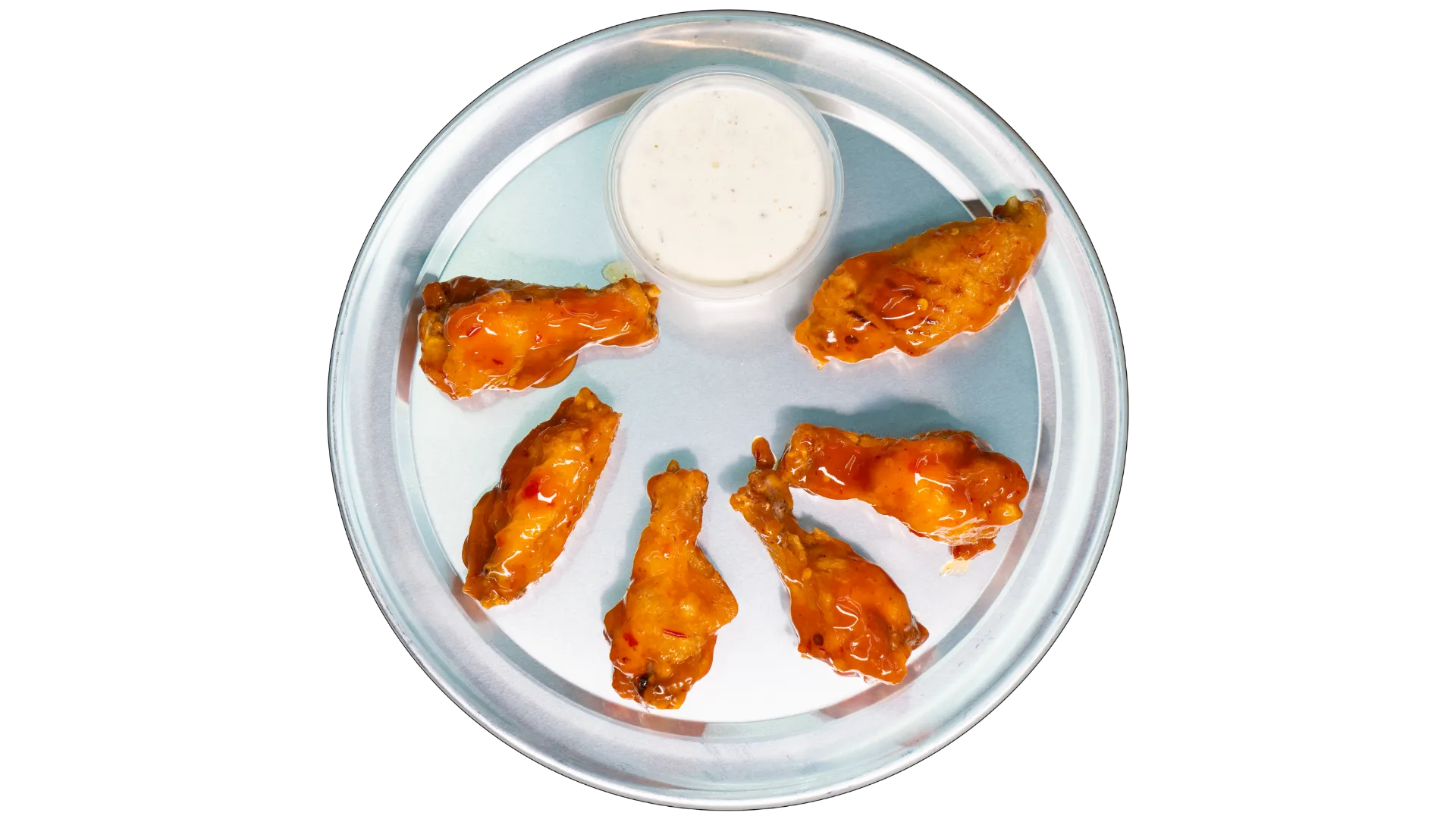 Mango habanero chicken wings coated in sweet and spicy sauce