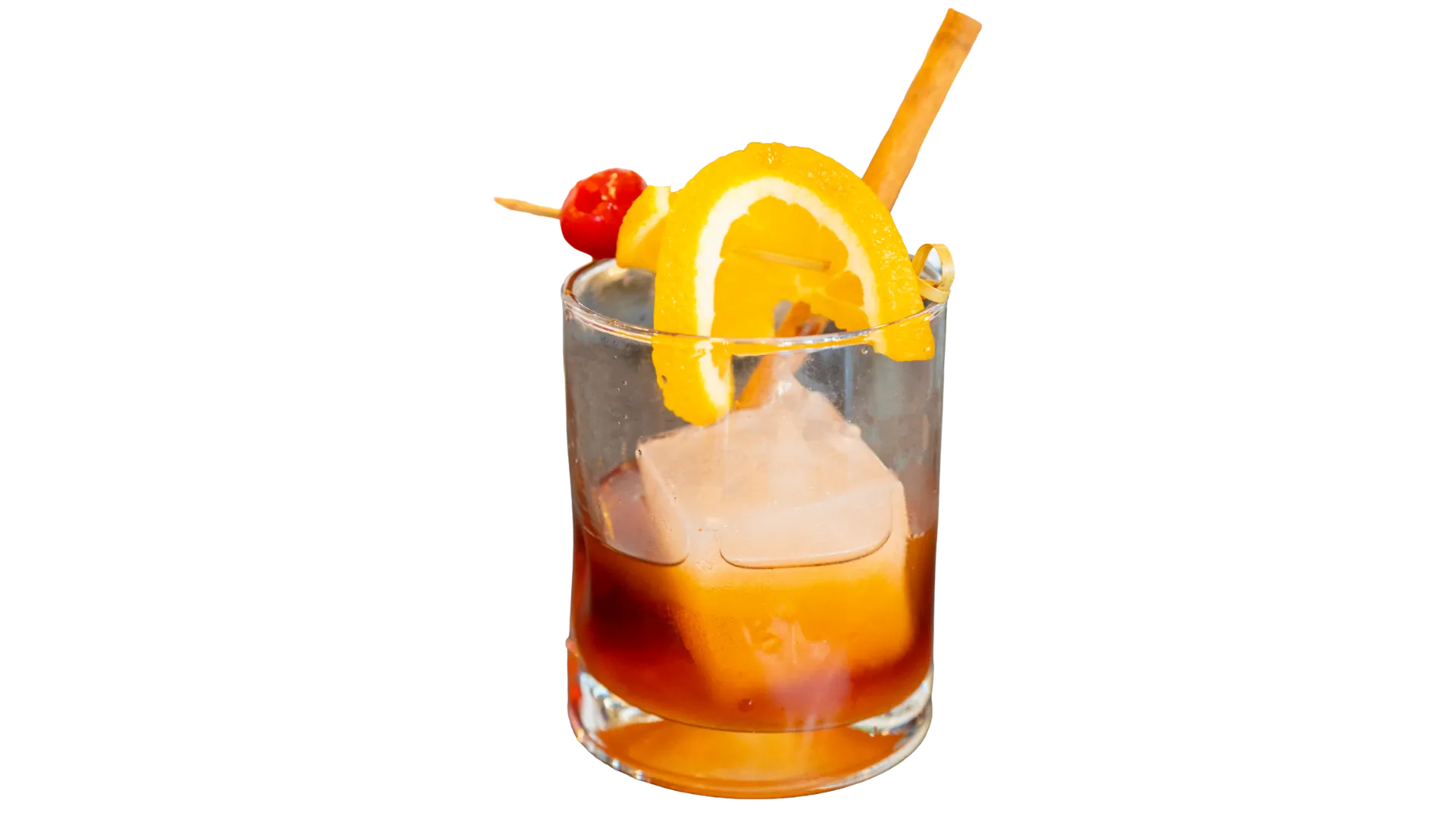 Classic Old Fashioned cocktail with orange peel