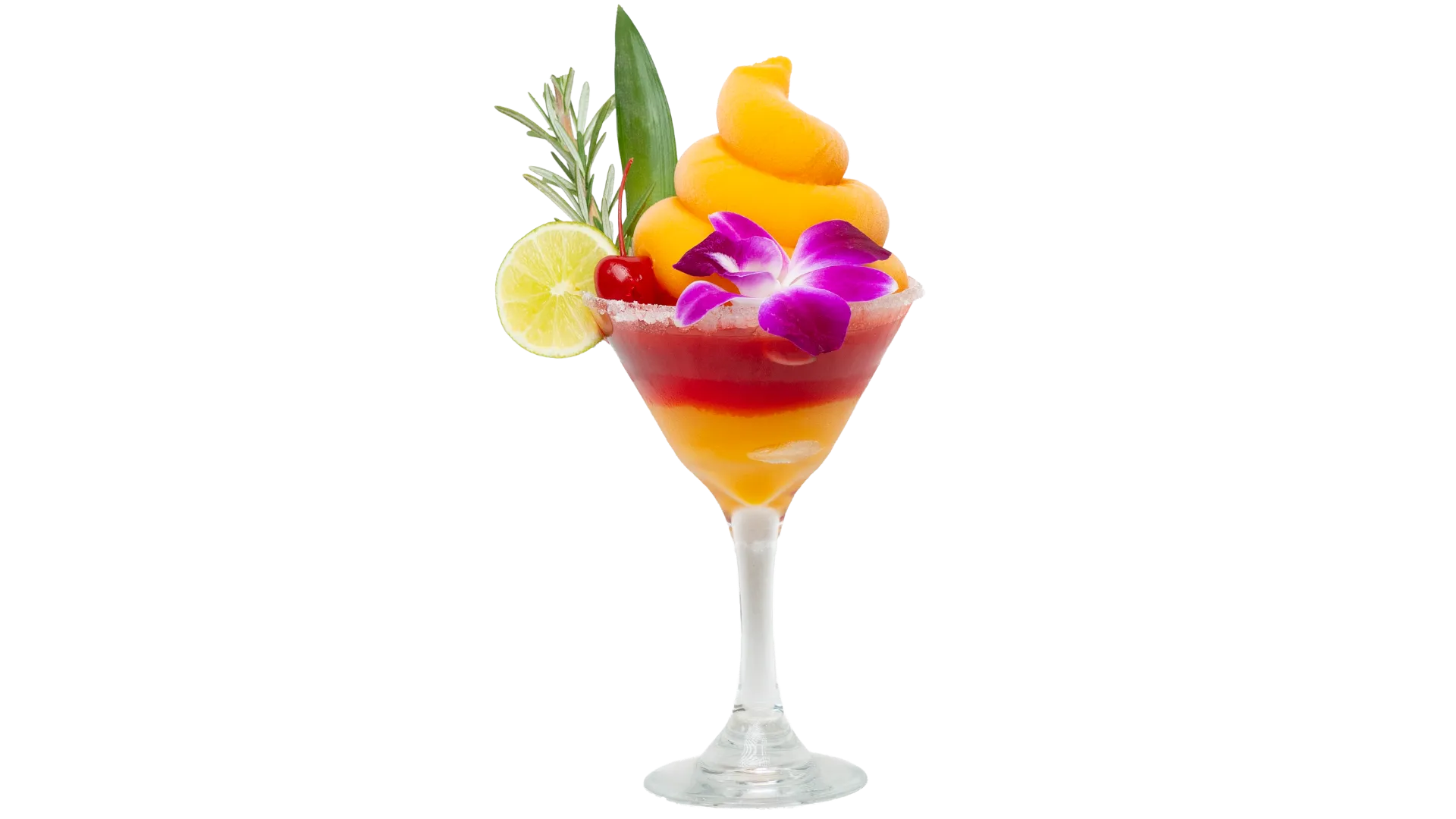 Frozen Peach Bellini soft serve cocktail with peach garnish