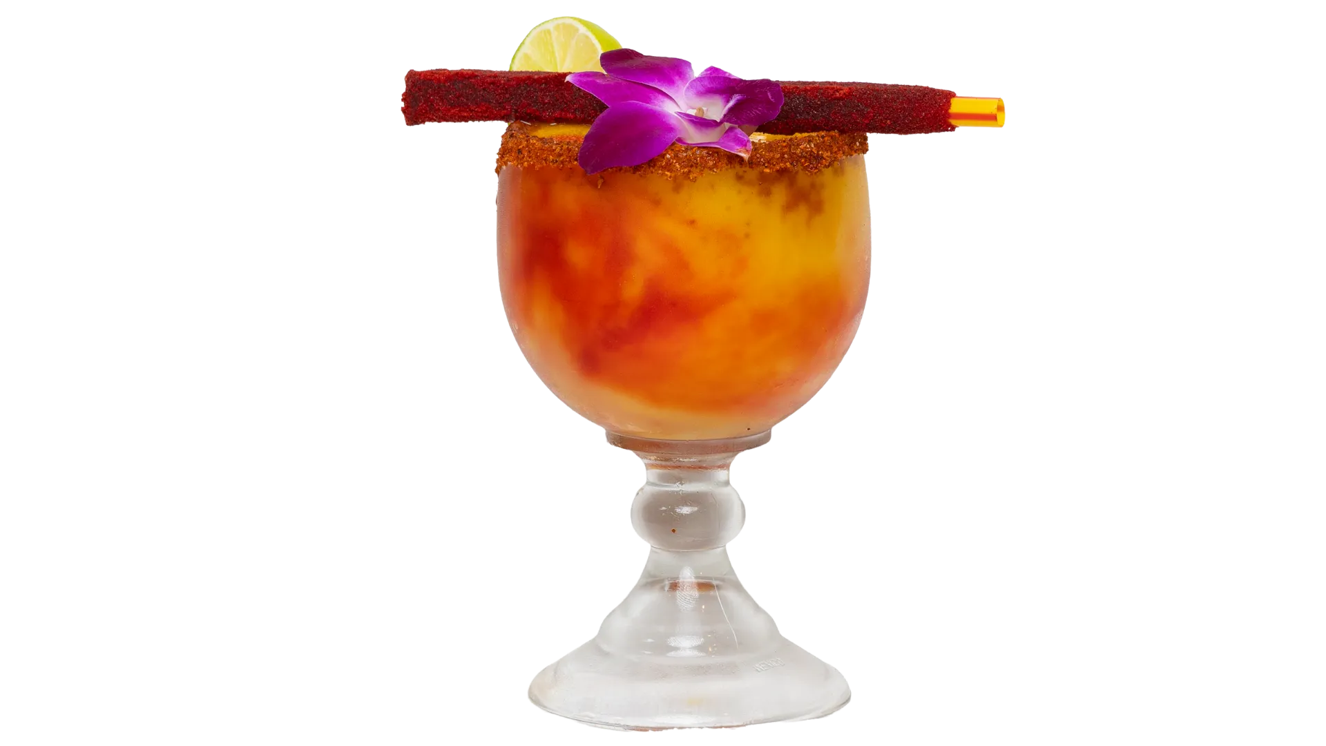 Spicy mangonada margarita with chamoy, Tajín, and mango