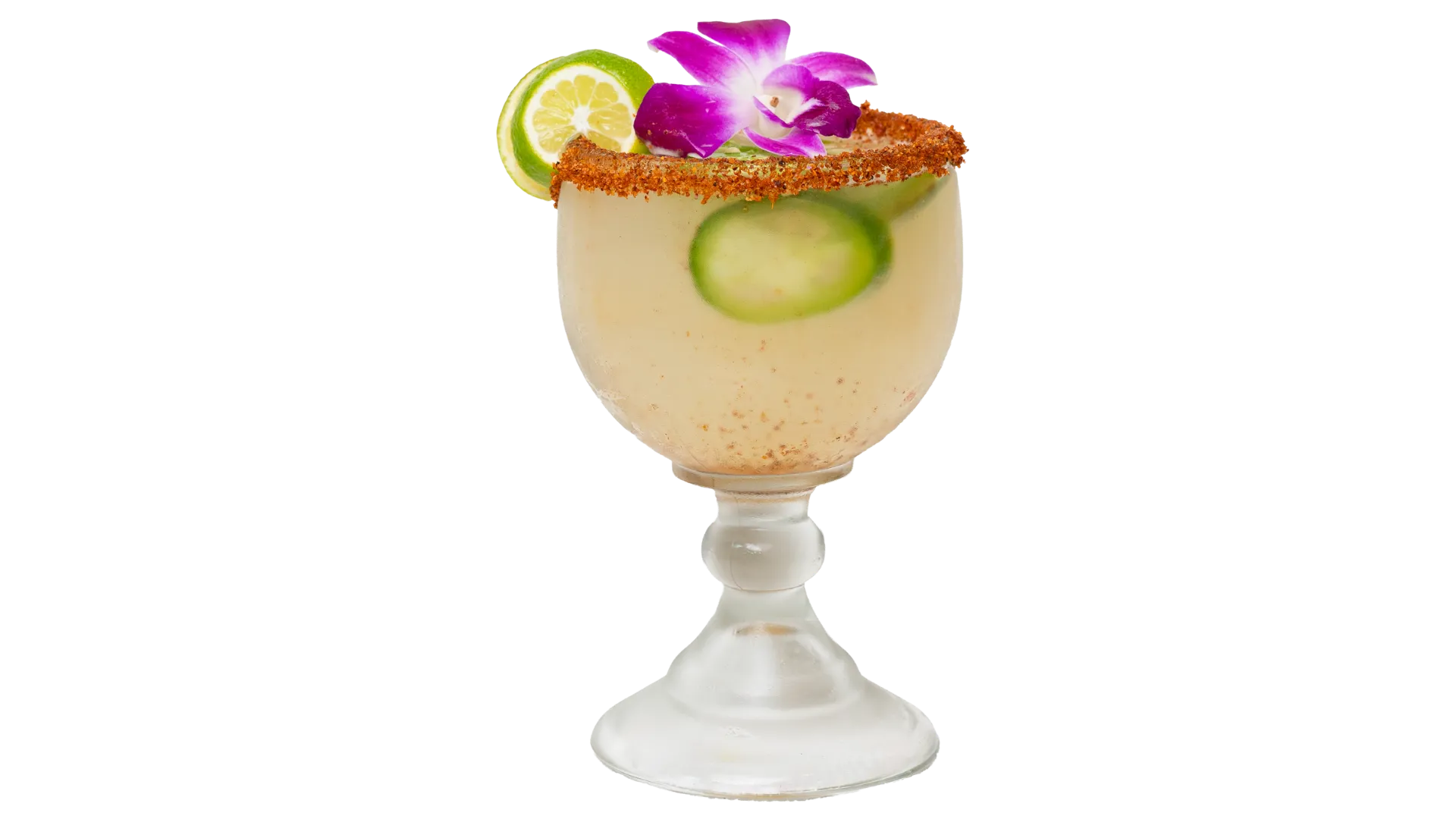 Spicy margarita with jalapeño slices and lime