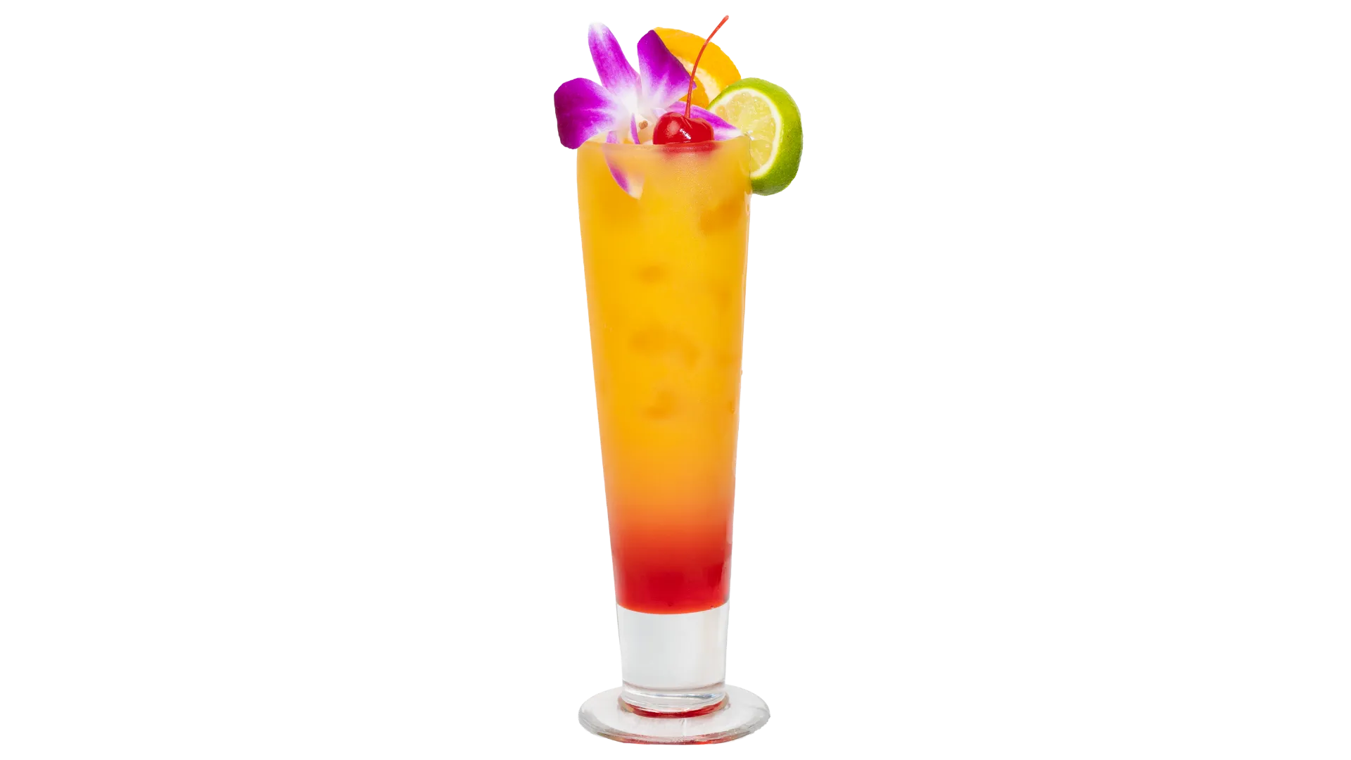 Tequila Sunrise cocktail with orange slice and cherry